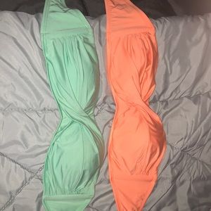 Orange and mint bandeau bikini tops